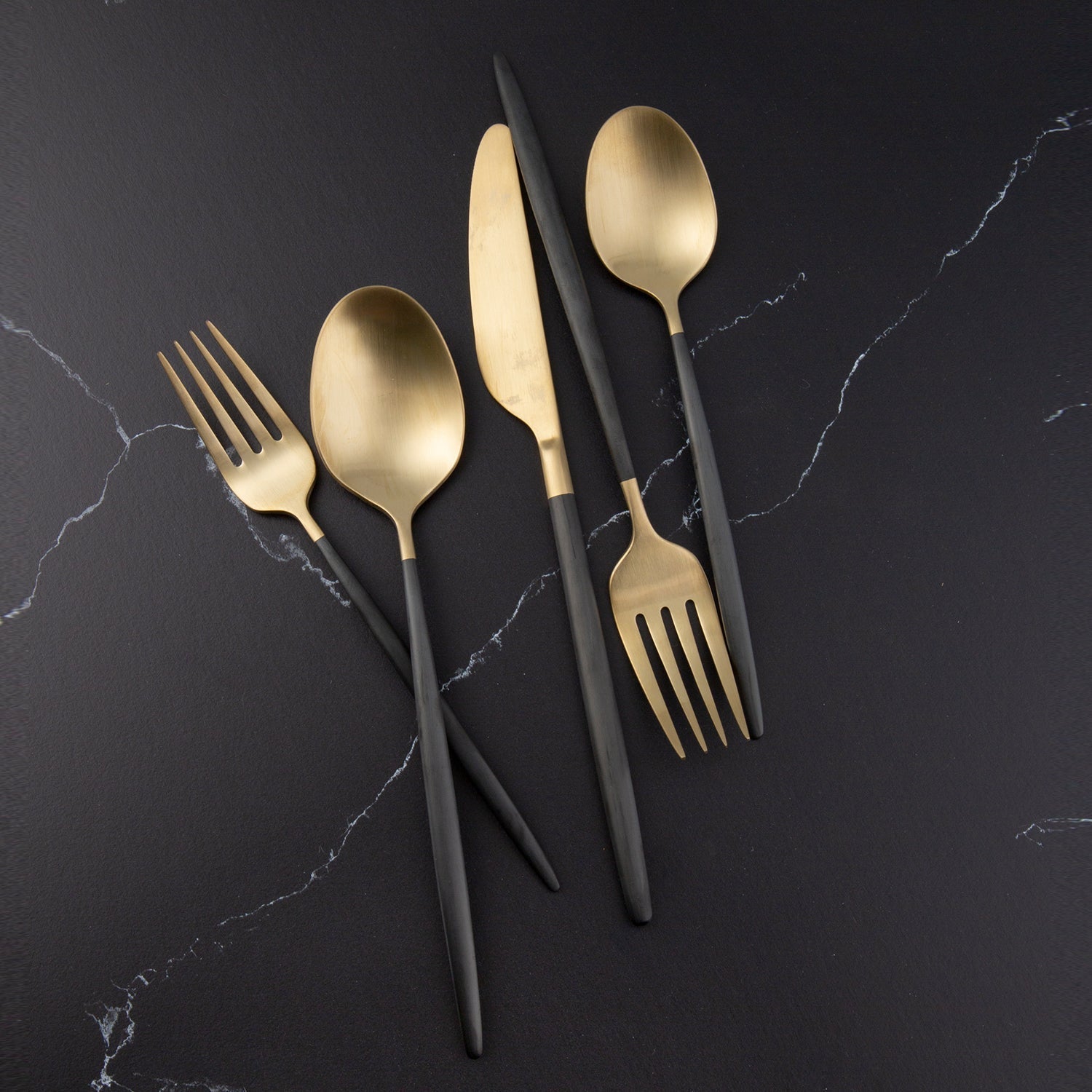Gaze Black Champagne Satin 20-Piece Flatware Set - Image 8