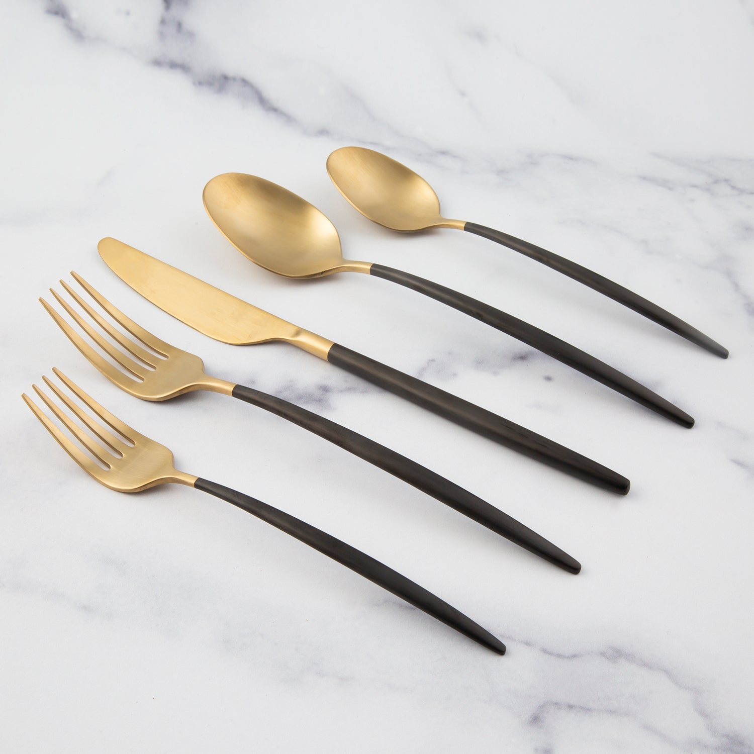 Gaze Black Champagne Satin 20-Piece Flatware Set - Image 6