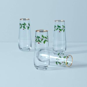 Holiday Stemless Flute Glasses, Set of 4