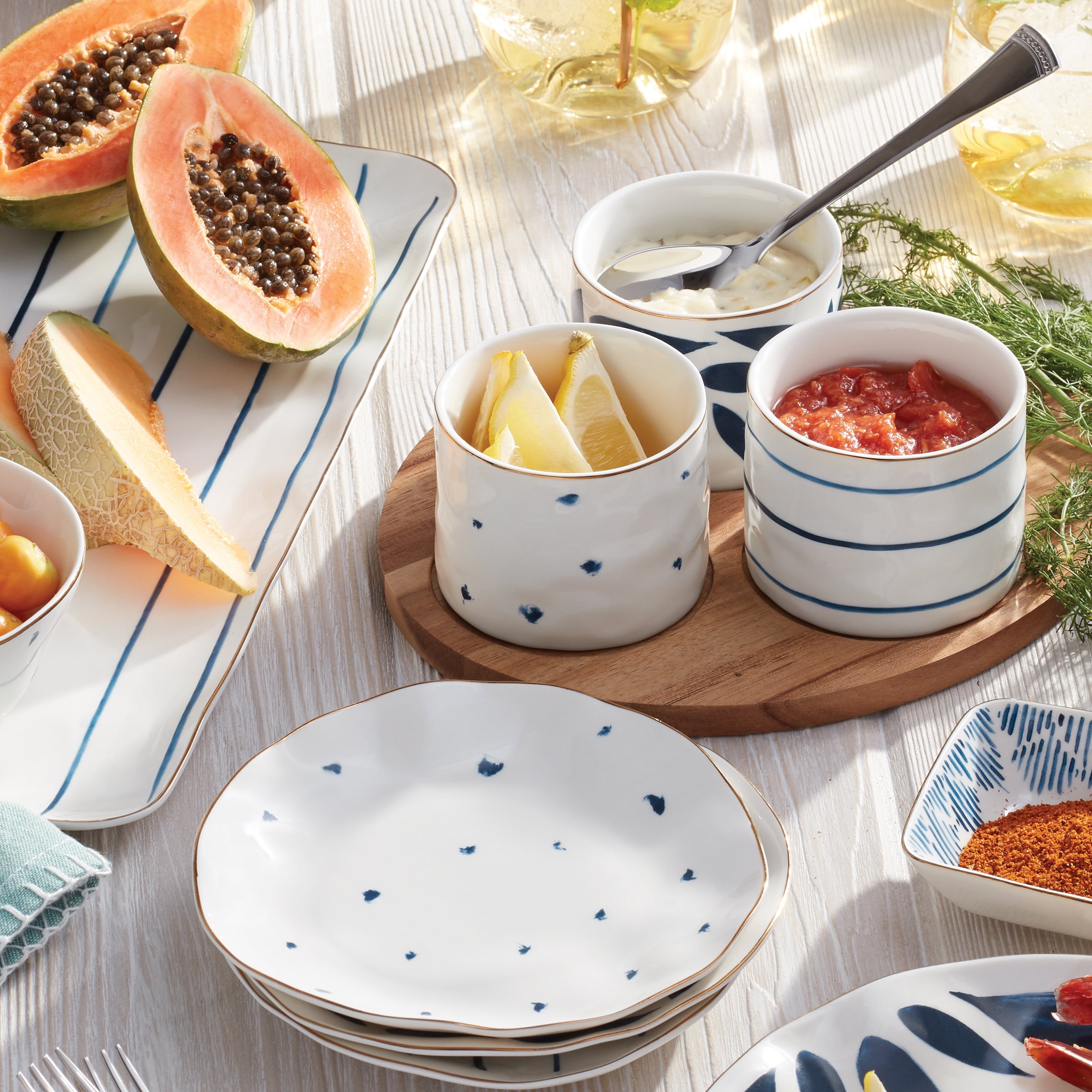 Blue Bay Snack Bowls with Wood Tray, Set of 3 - Image 2