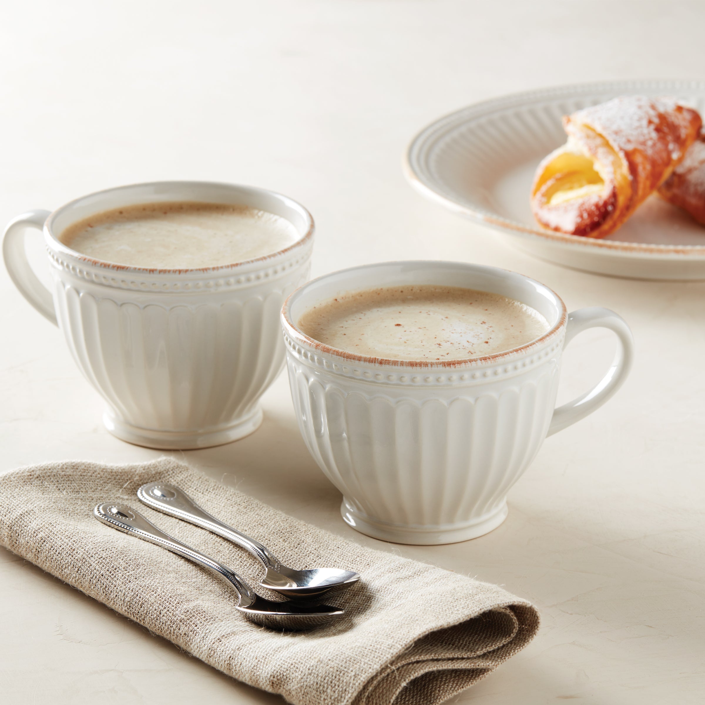 French Perle Groove White Latte Mugs, Set of 2 - Image 2