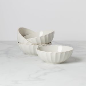 French Perle Scallop White All-Purpose Bowls, Set of 4