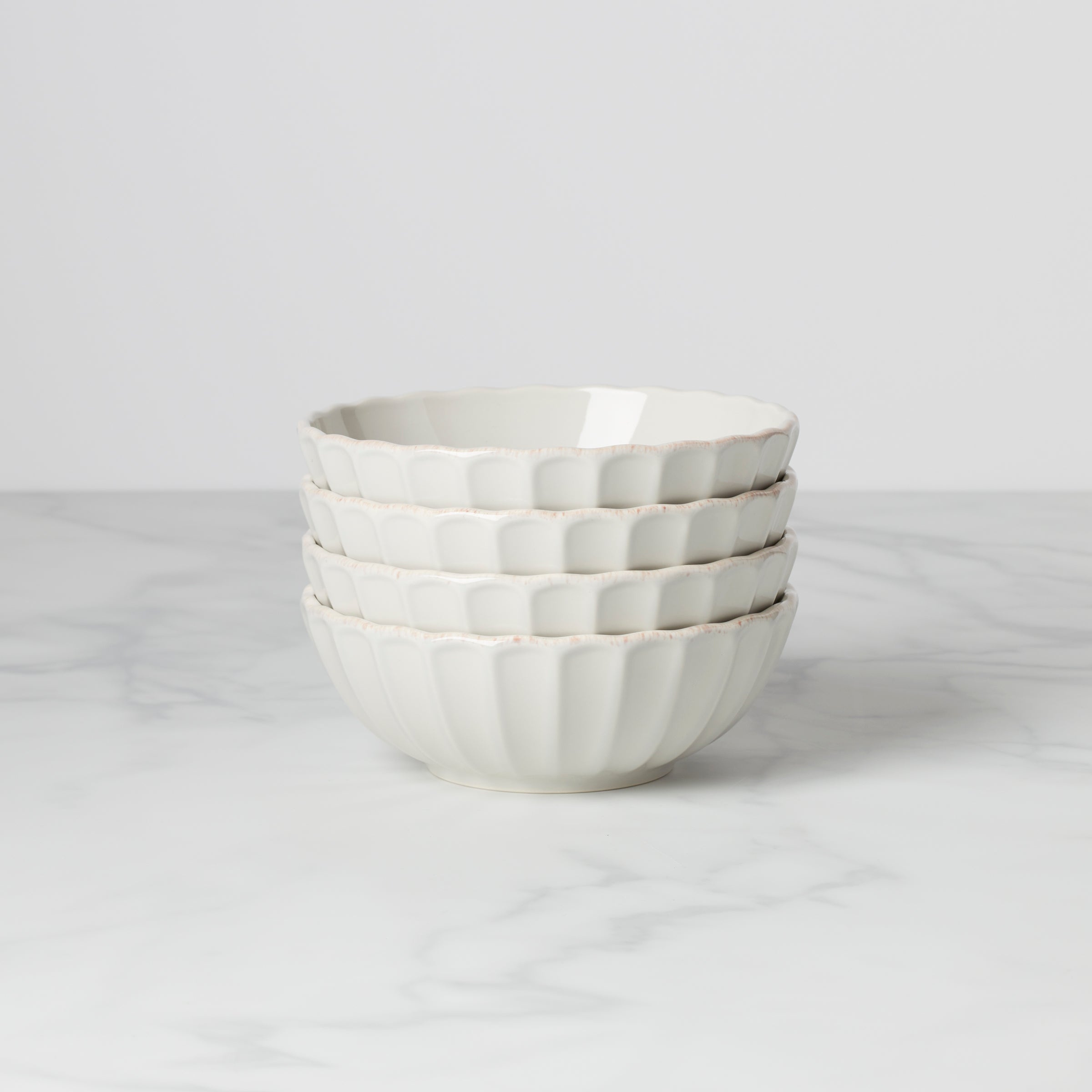 French Perle Scallop White All-Purpose Bowls, Set of 4 - Image 2