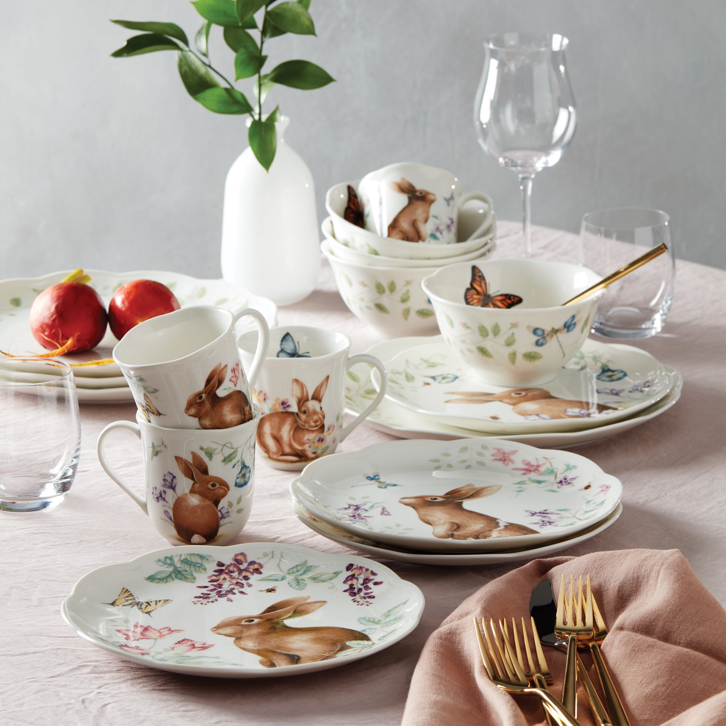 Butterfly Meadow Bunny 16-Piece Dinnerware Set - Image 3