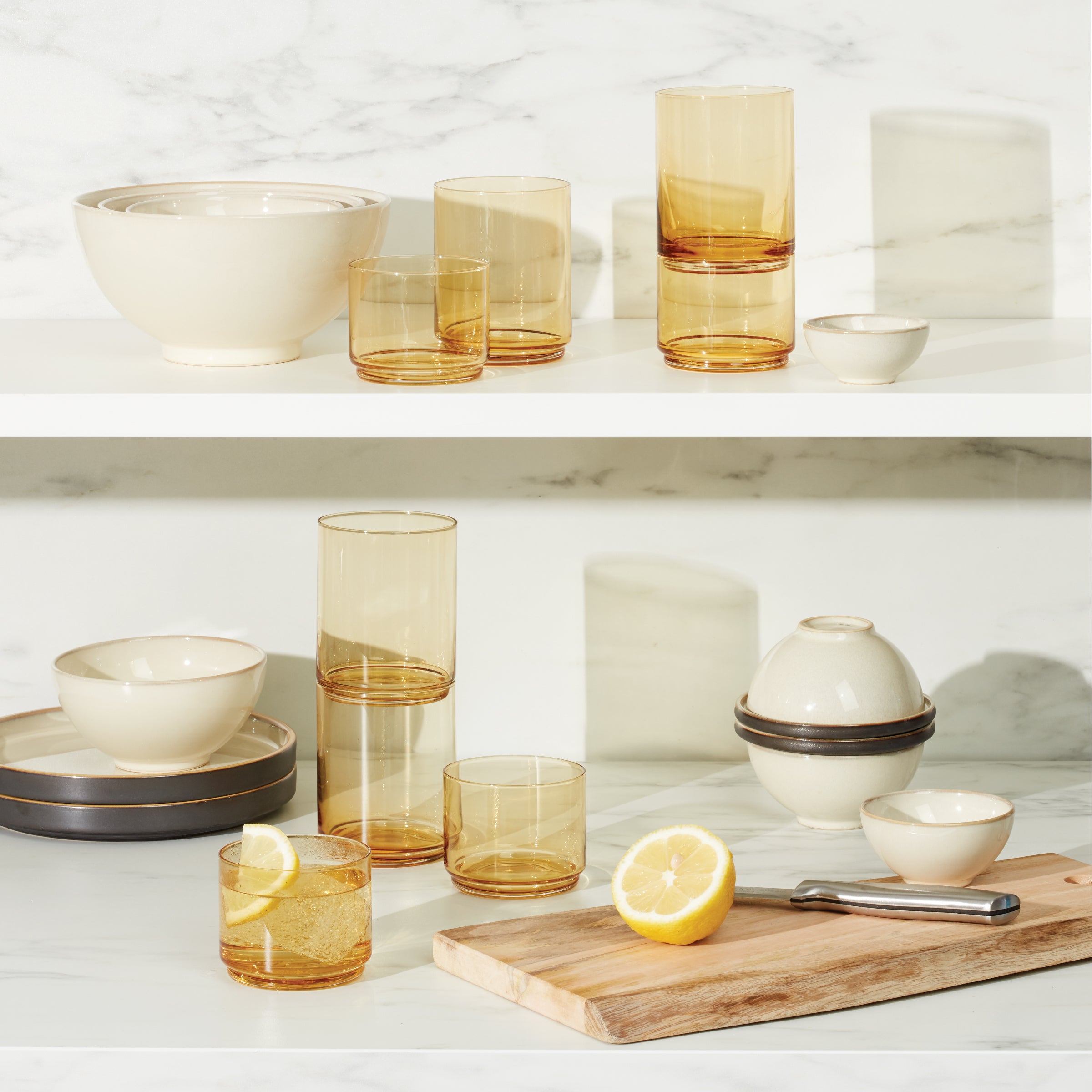 Tuscany Classics Stackable Amber Short Glasses, Set of 4 - Image 4