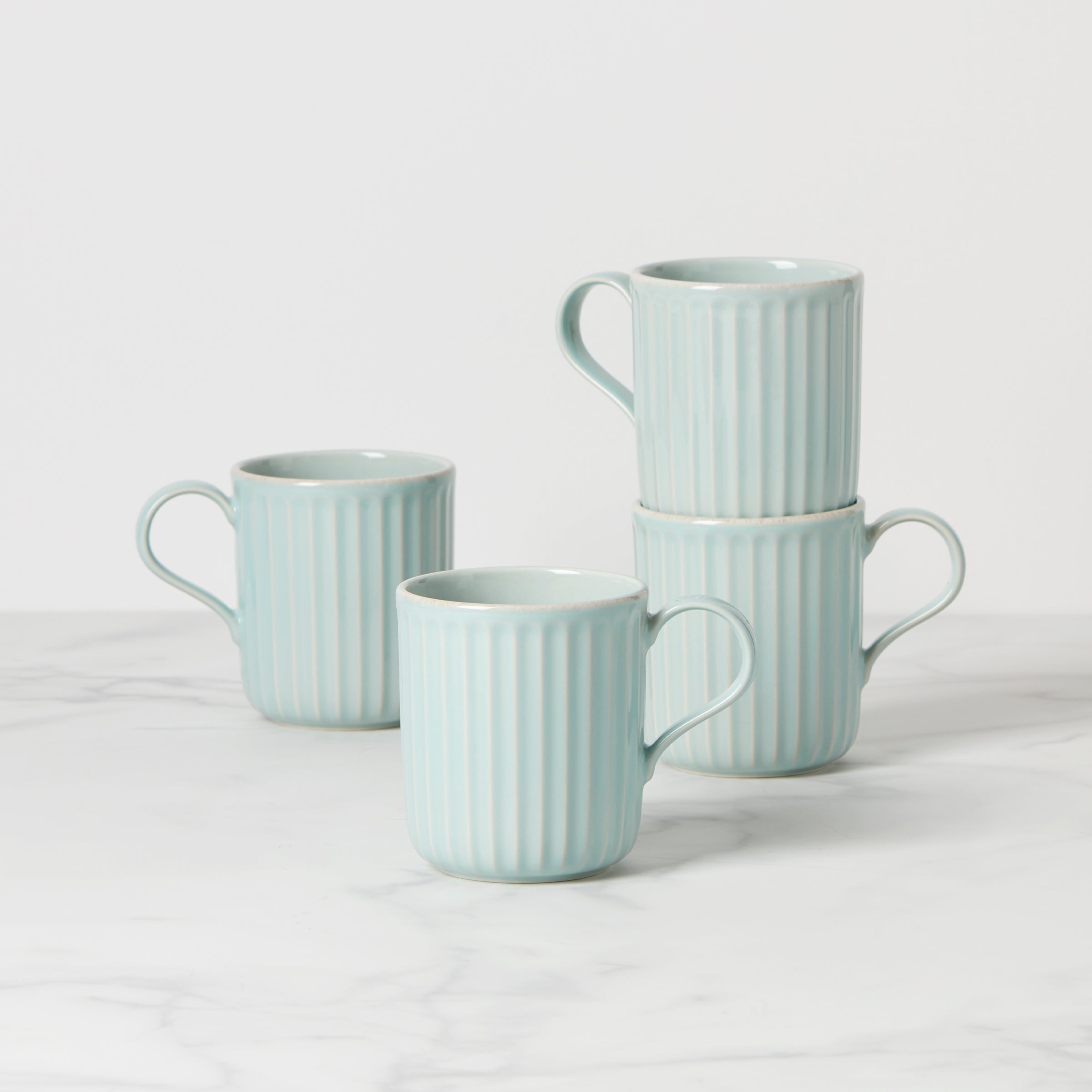 French Perle Scallop Ice Blue Mugs, Set of 4