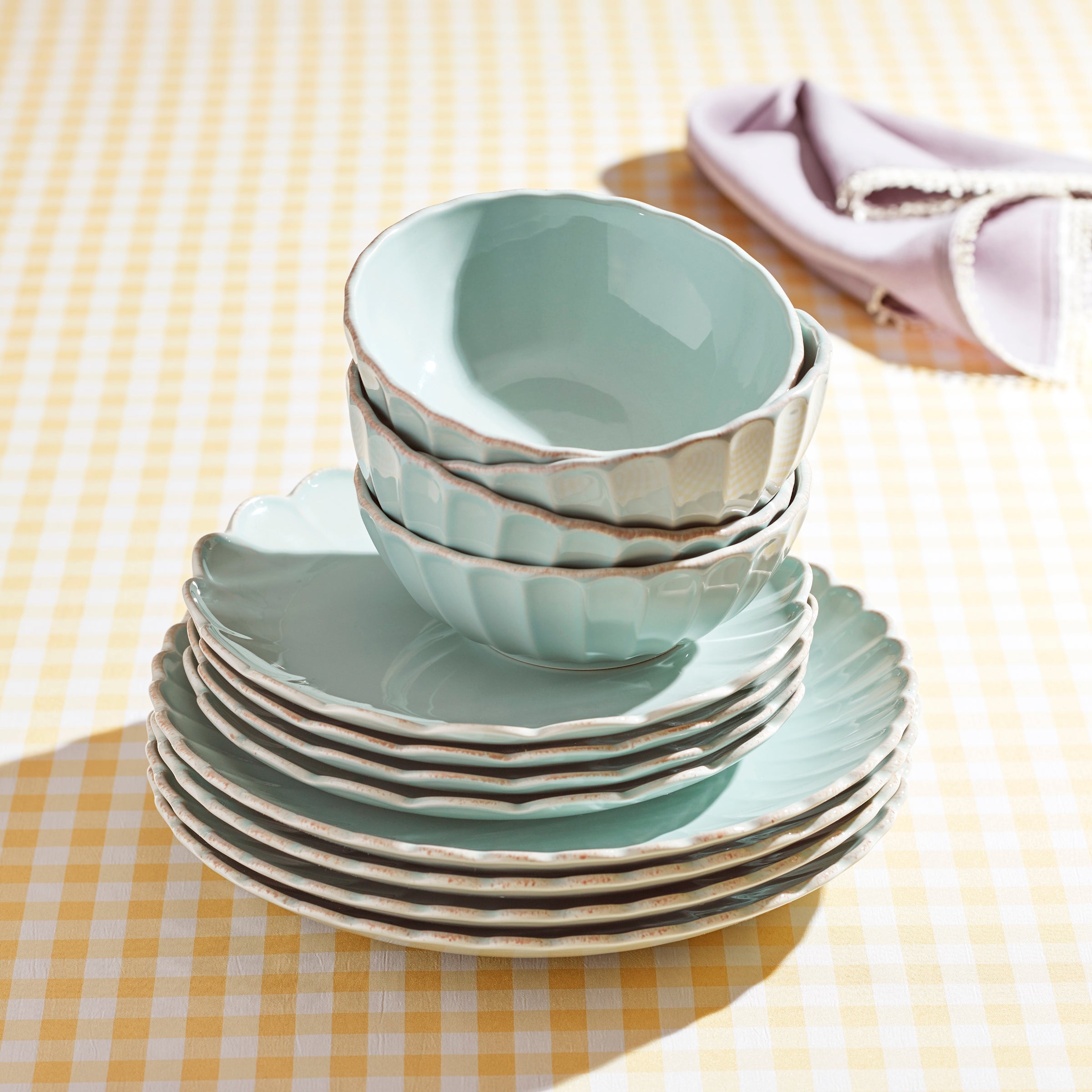 French Perle Scallop Ice Blue 12-Piece Dinnerware Set - Image 2