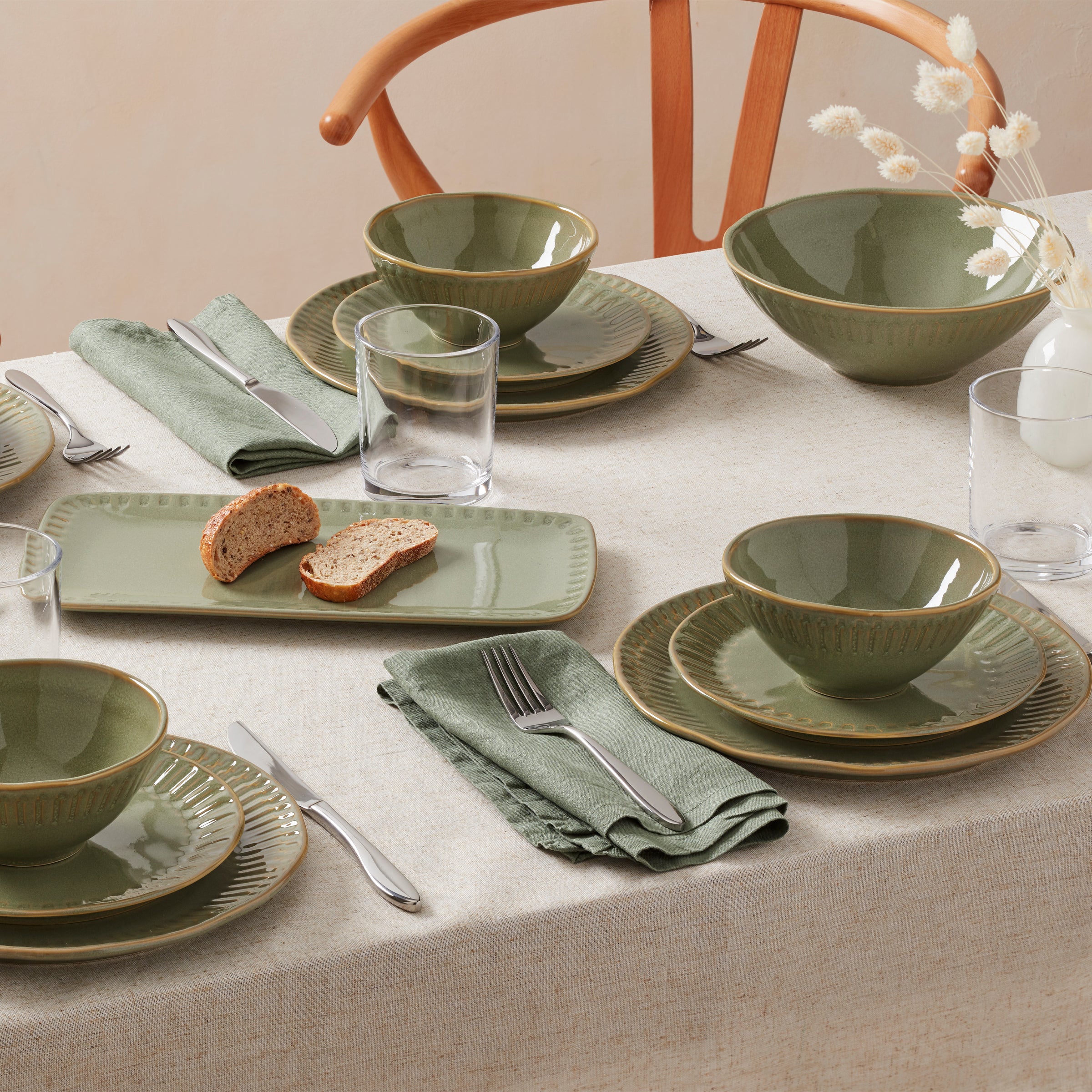 Artisanal Stripe Green Serving Bowl - Image 3