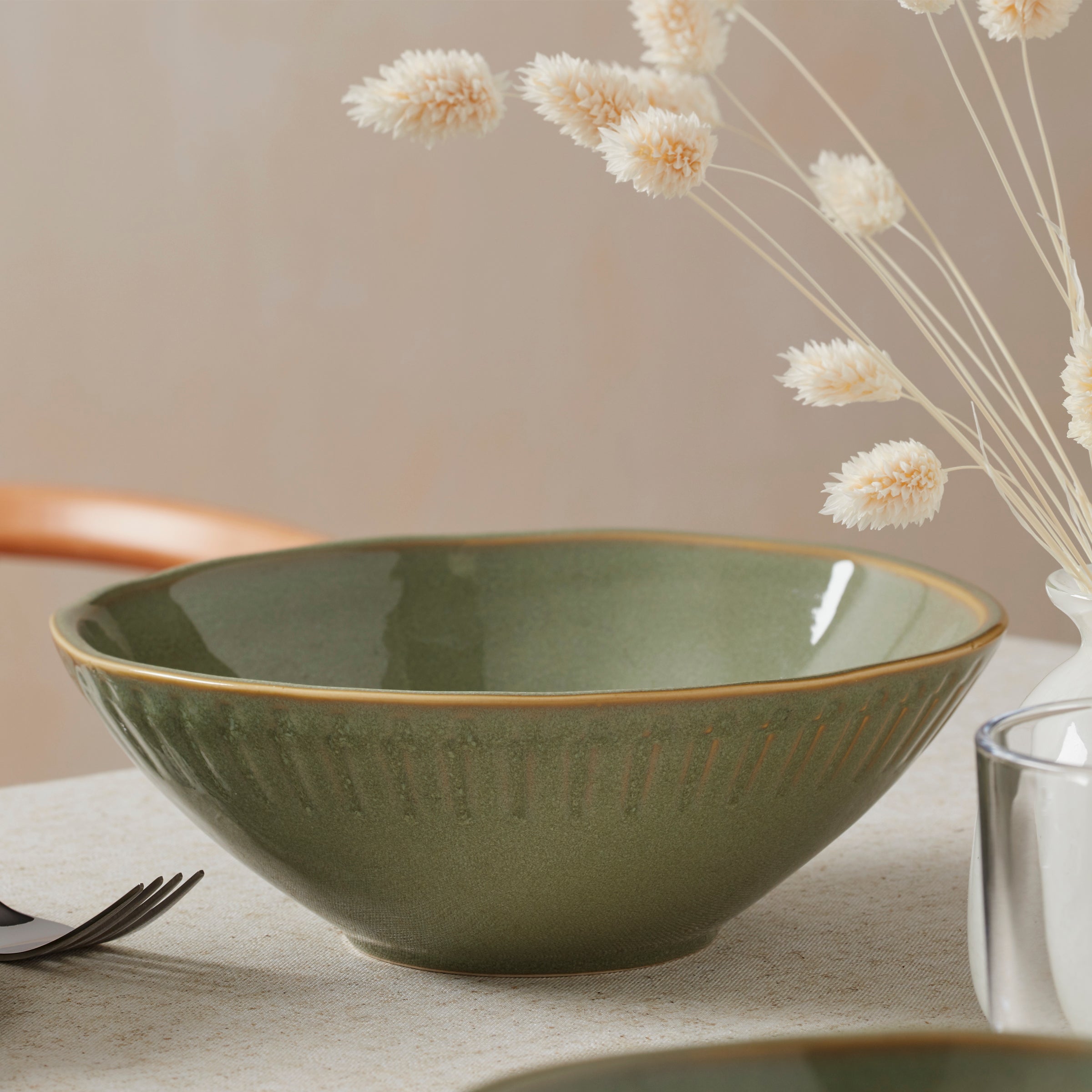 Artisanal Stripe Green Serving Bowl - Image 2