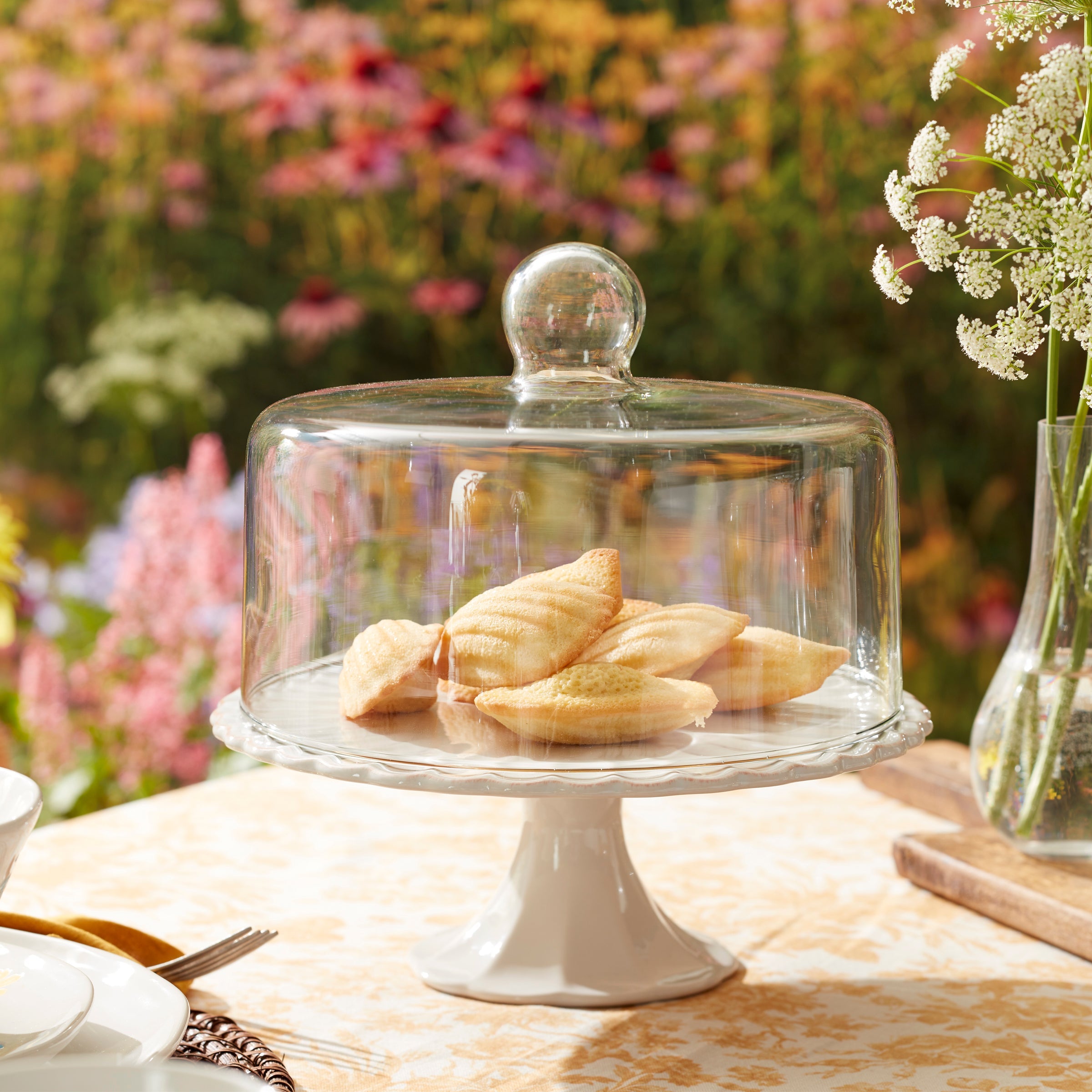 French Perle White Cake Plate with Dome - Image 2