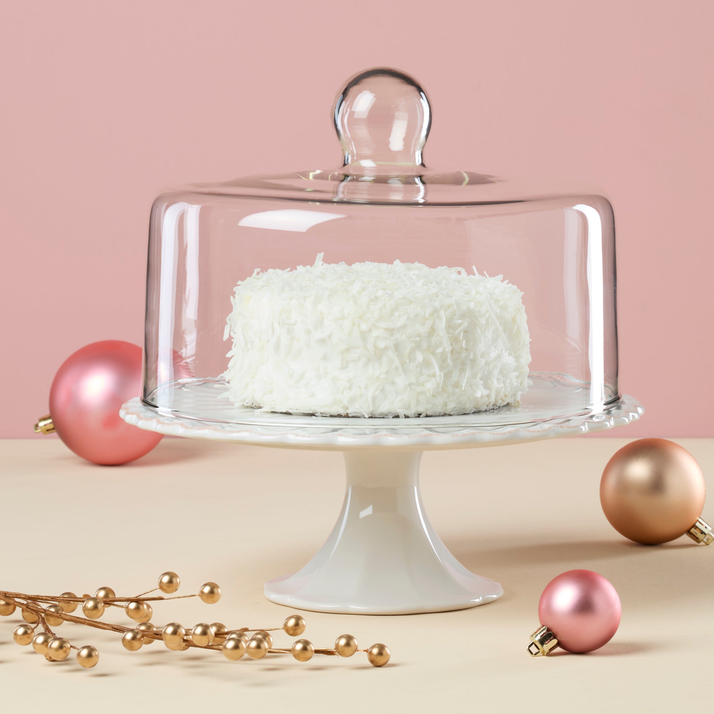 French Perle White Cake Plate with Dome - Image 6
