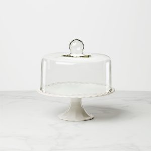 French Perle White Cake Plate with Dome