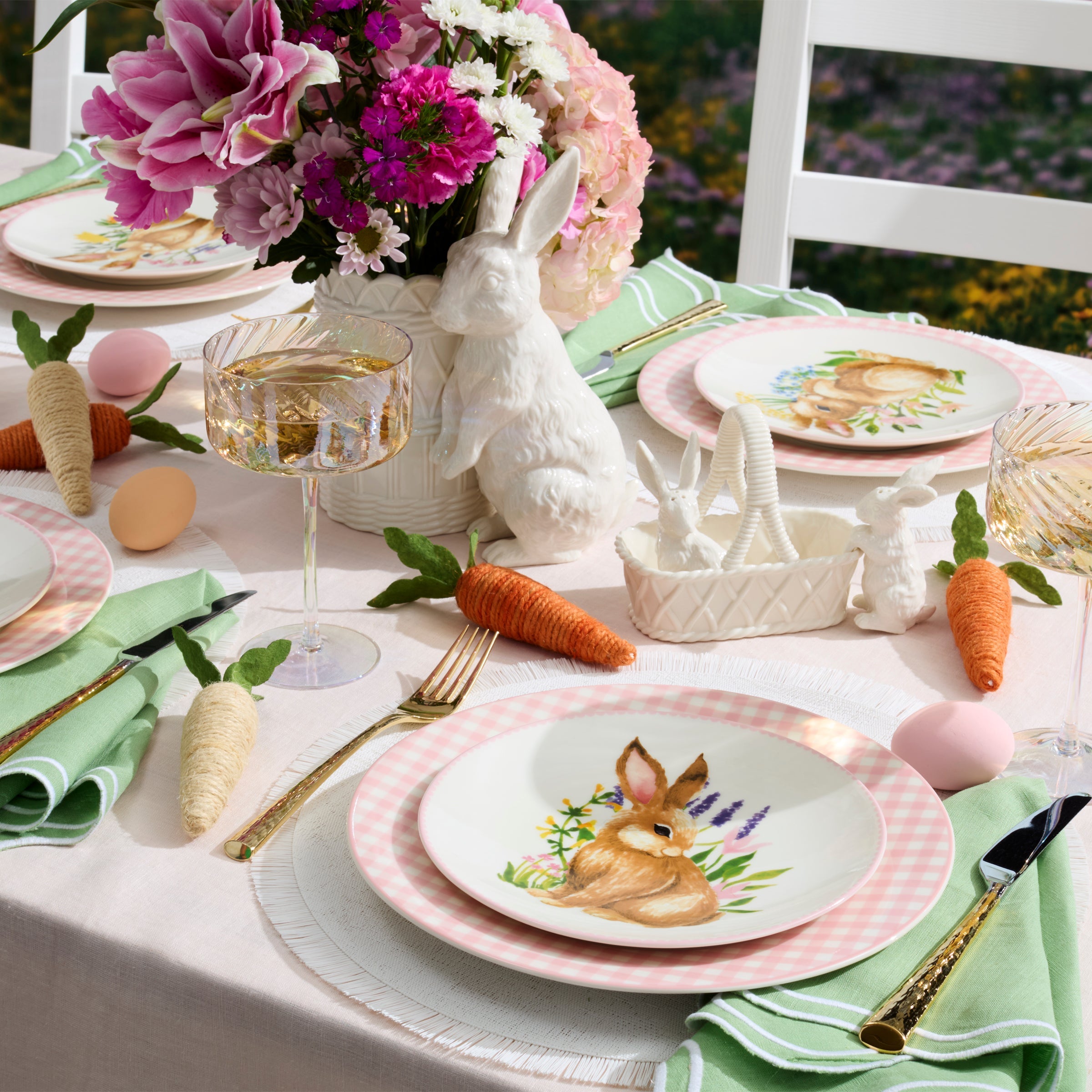 Gingham Pink Dinner Plates, Set of 4 - Image 2