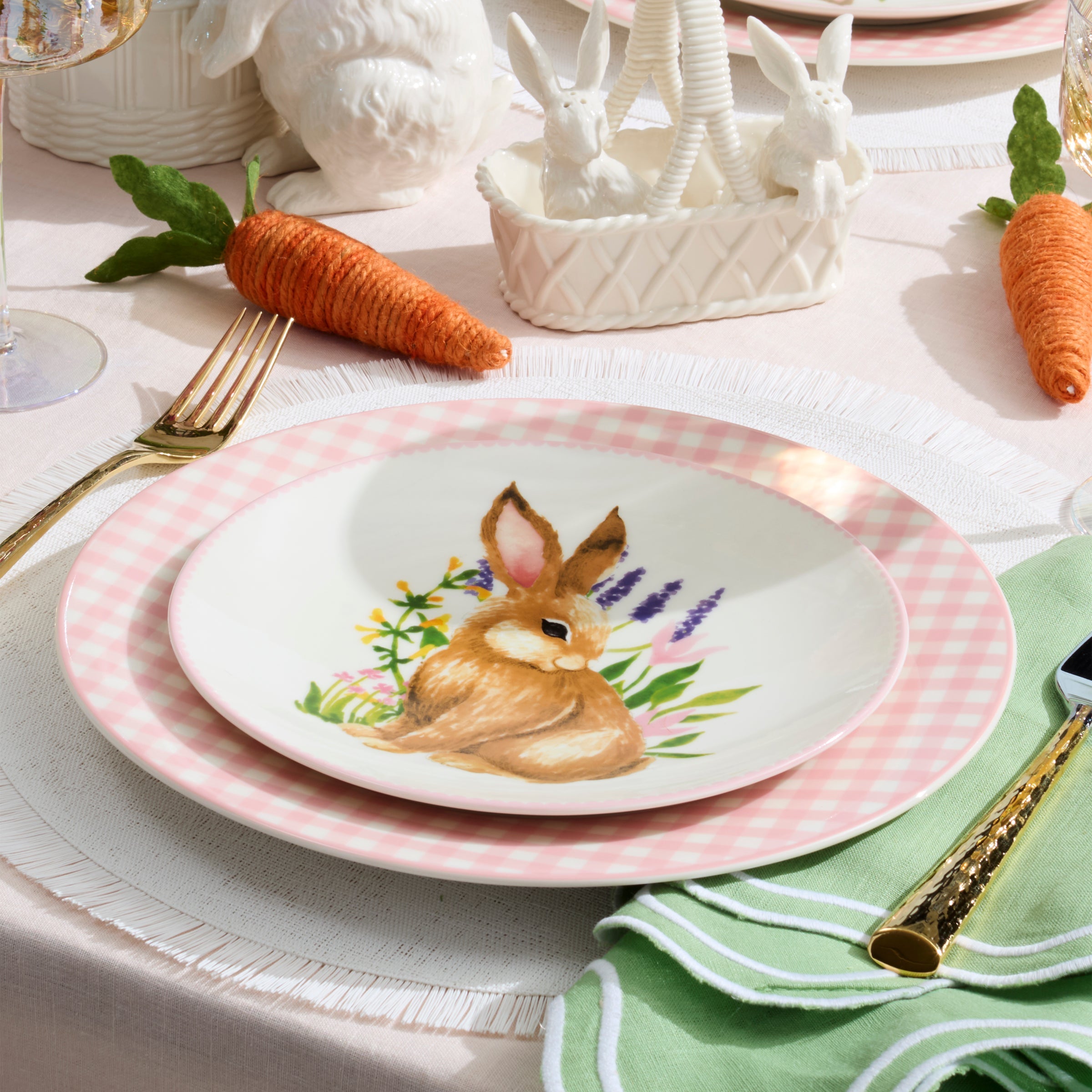Gingham Pink Dinner Plates, Set of 4 - Image 3