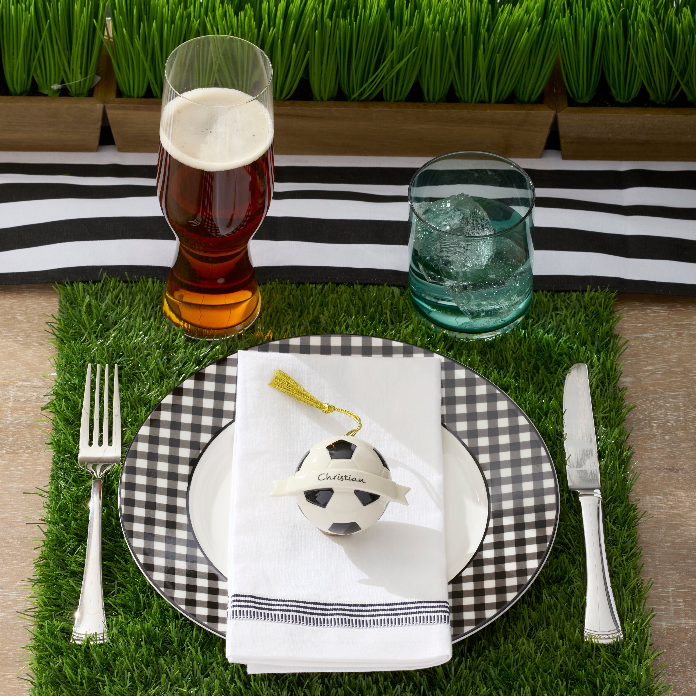 Gingham Black Dinner Plates, Set of 4 - Image 3