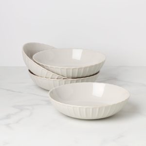 French Perle Scallop White Pasta Bowls, Set of 4