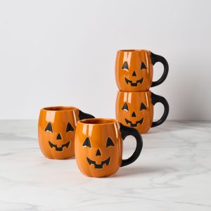 Halloween Figural Pumpkin Mugs, Set of 4