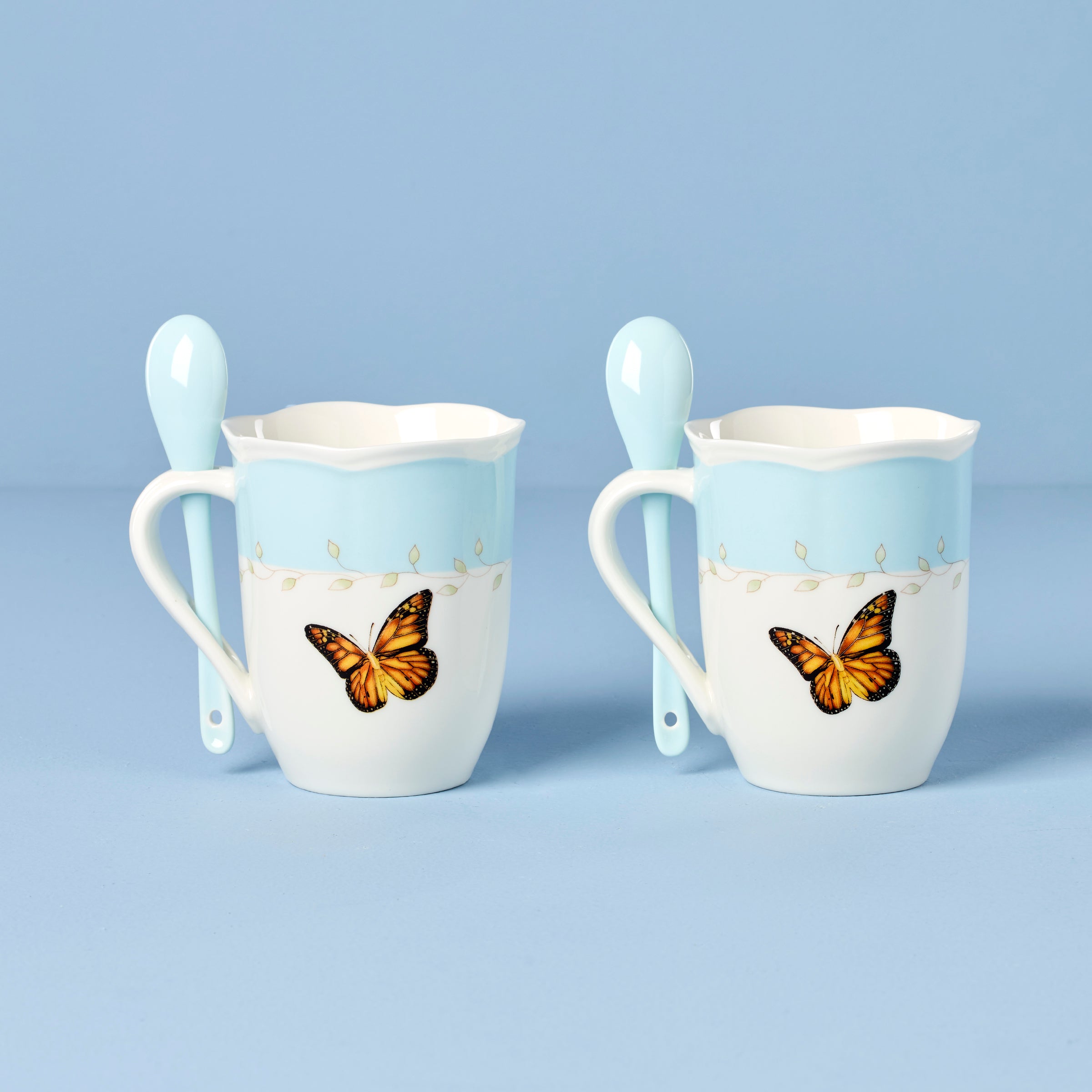Butterfly Meadow Blue Mugs with Spoons, Set of 2 - Image 2