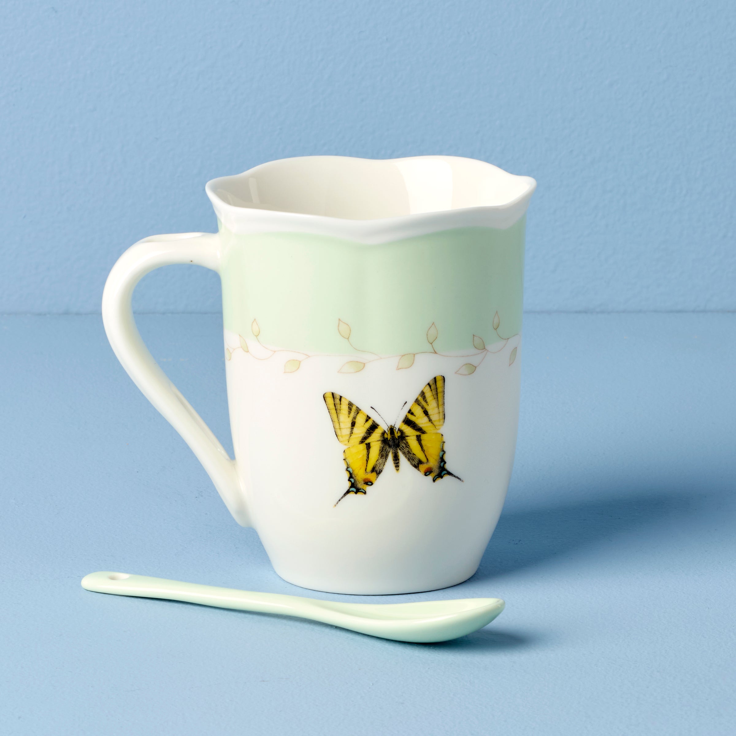 Butterfly Meadow Green Mugs with Spoons, Set of 2 - Image 4