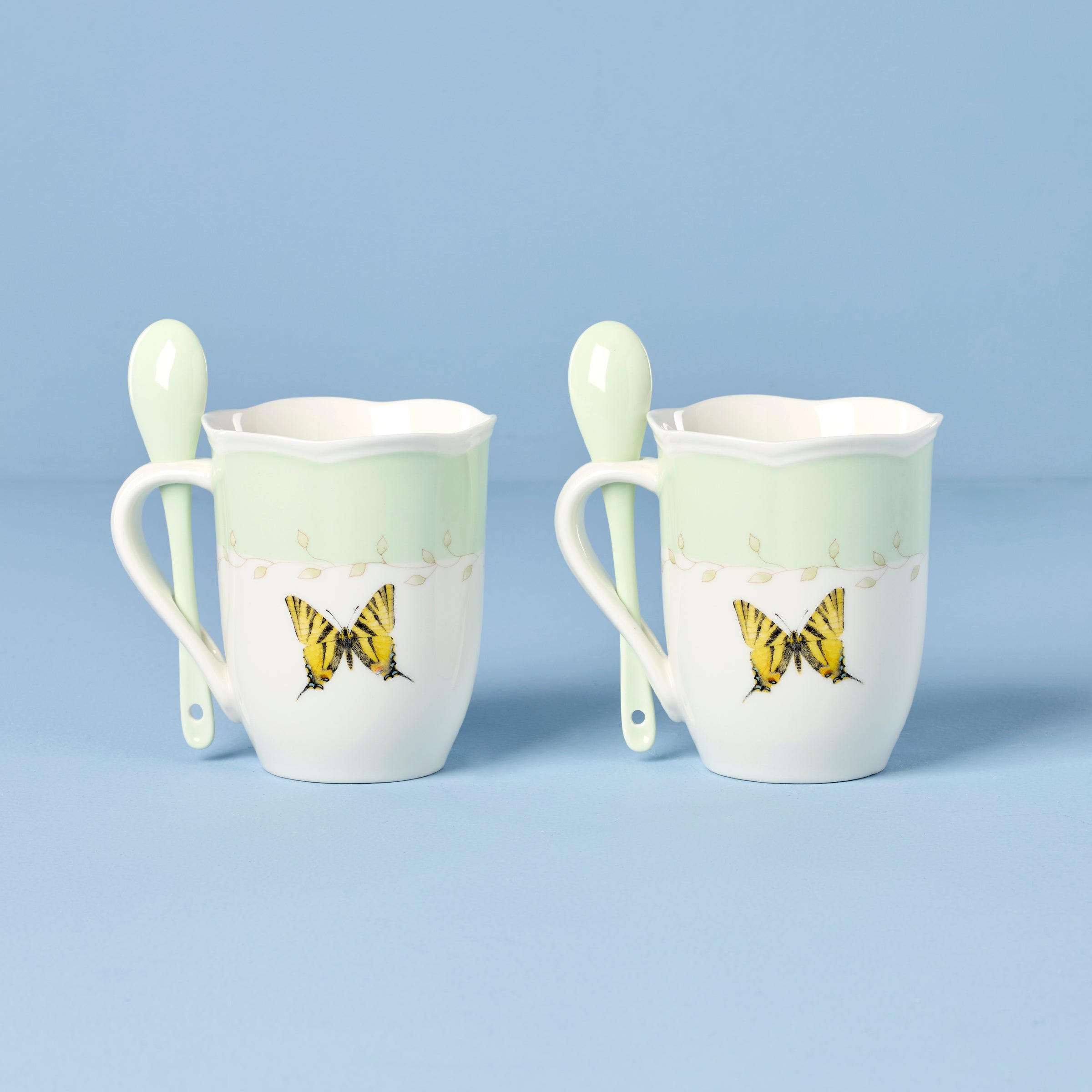 Butterfly Meadow Green Mugs with Spoons, Set of 2 - Image 2