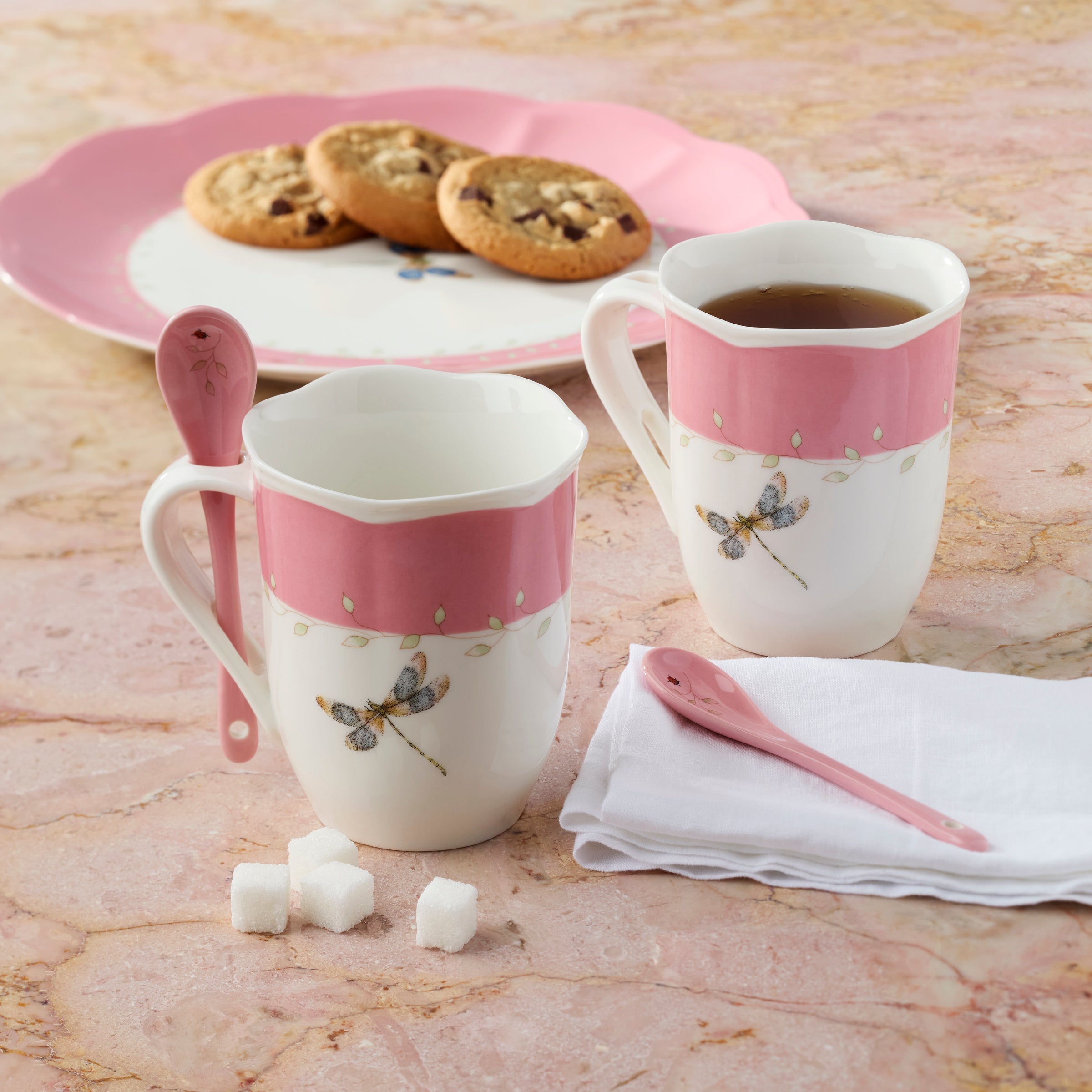 Butterfly Meadow Pink Mugs with Spoons, Set of 2 - Image 5
