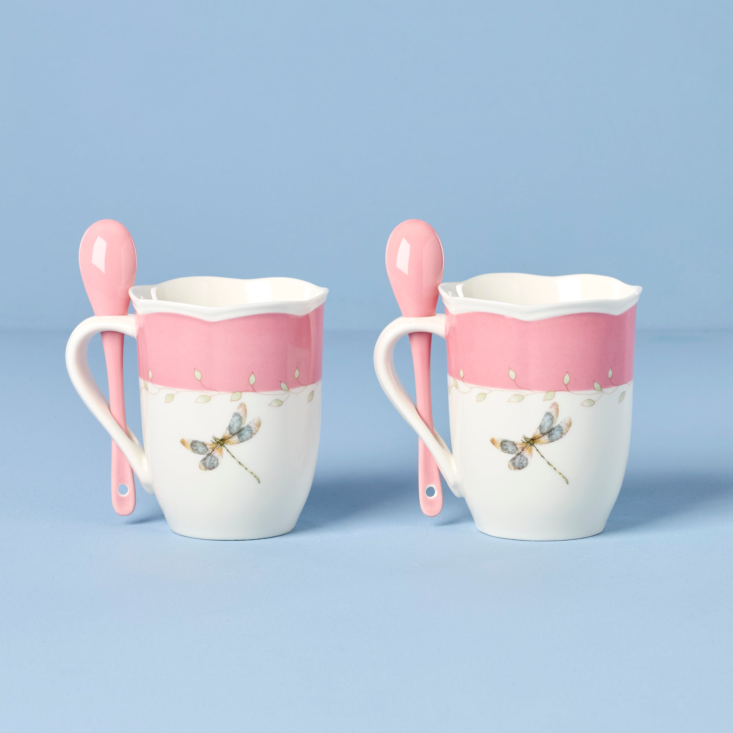 Butterfly Meadow Pink Mugs with Spoons, Set of 2 - Image 2