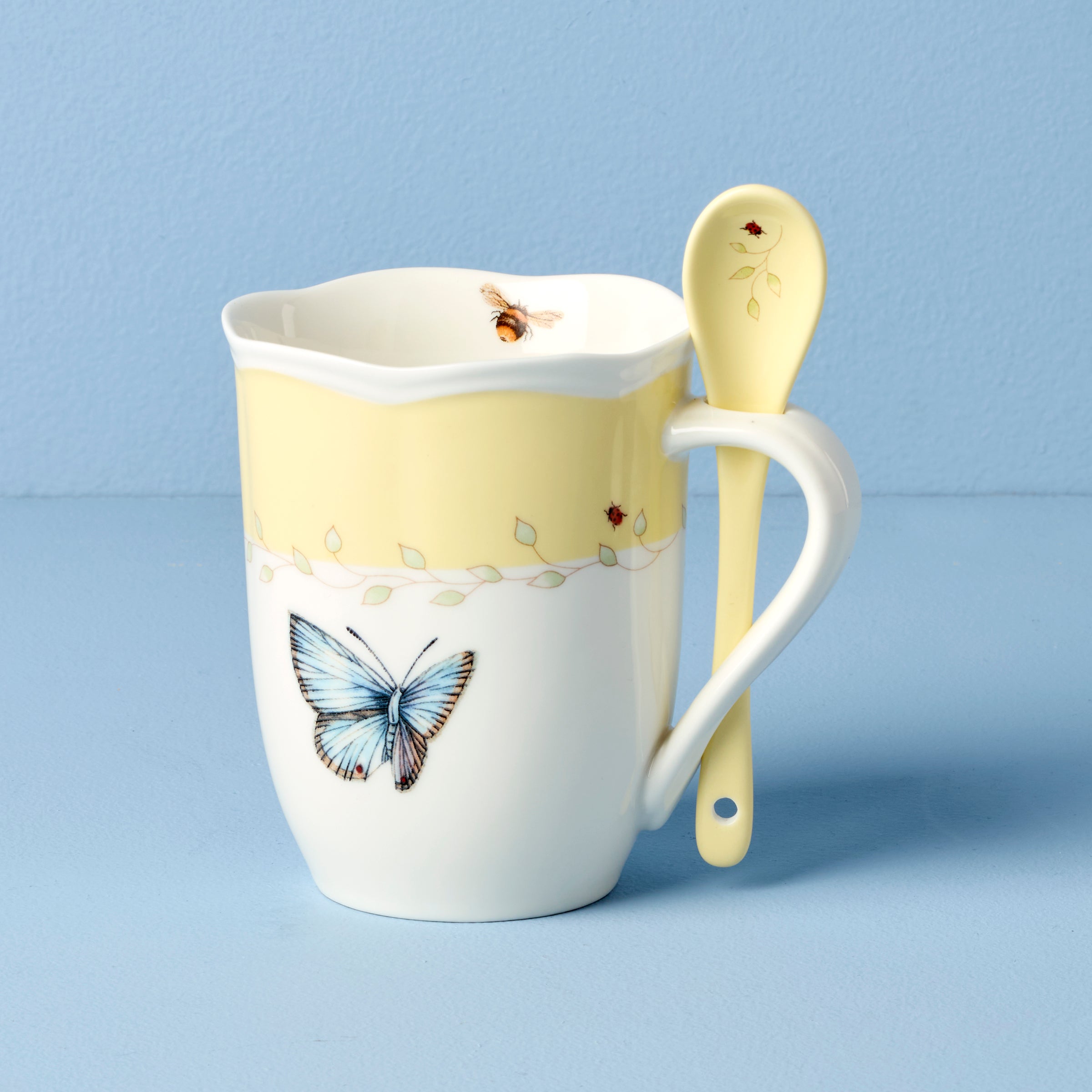 Butterfly Meadow Yellow Mugs with Spoons, Set of 2 - Image 3