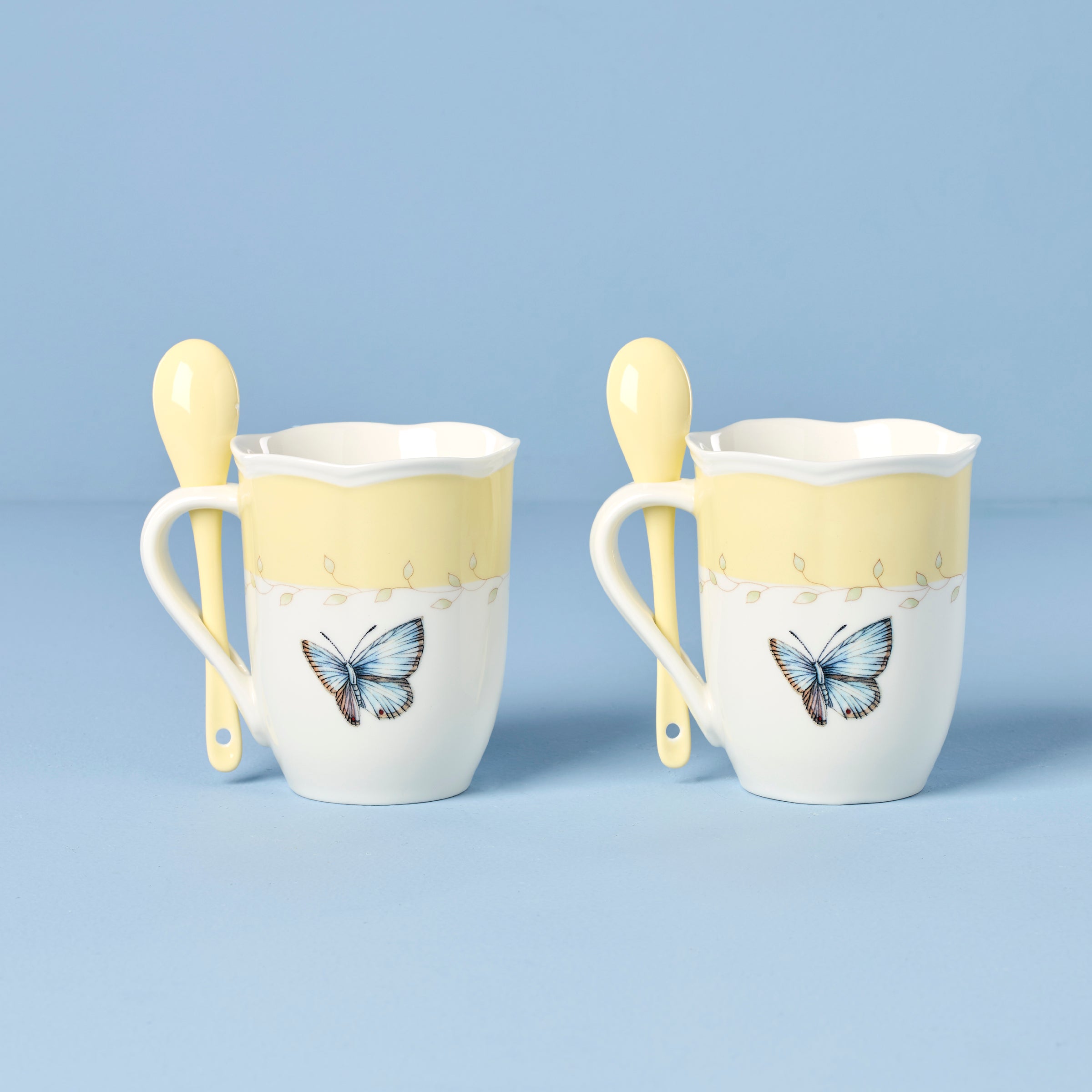 Butterfly Meadow Yellow Mugs with Spoons, Set of 2 - Image 2