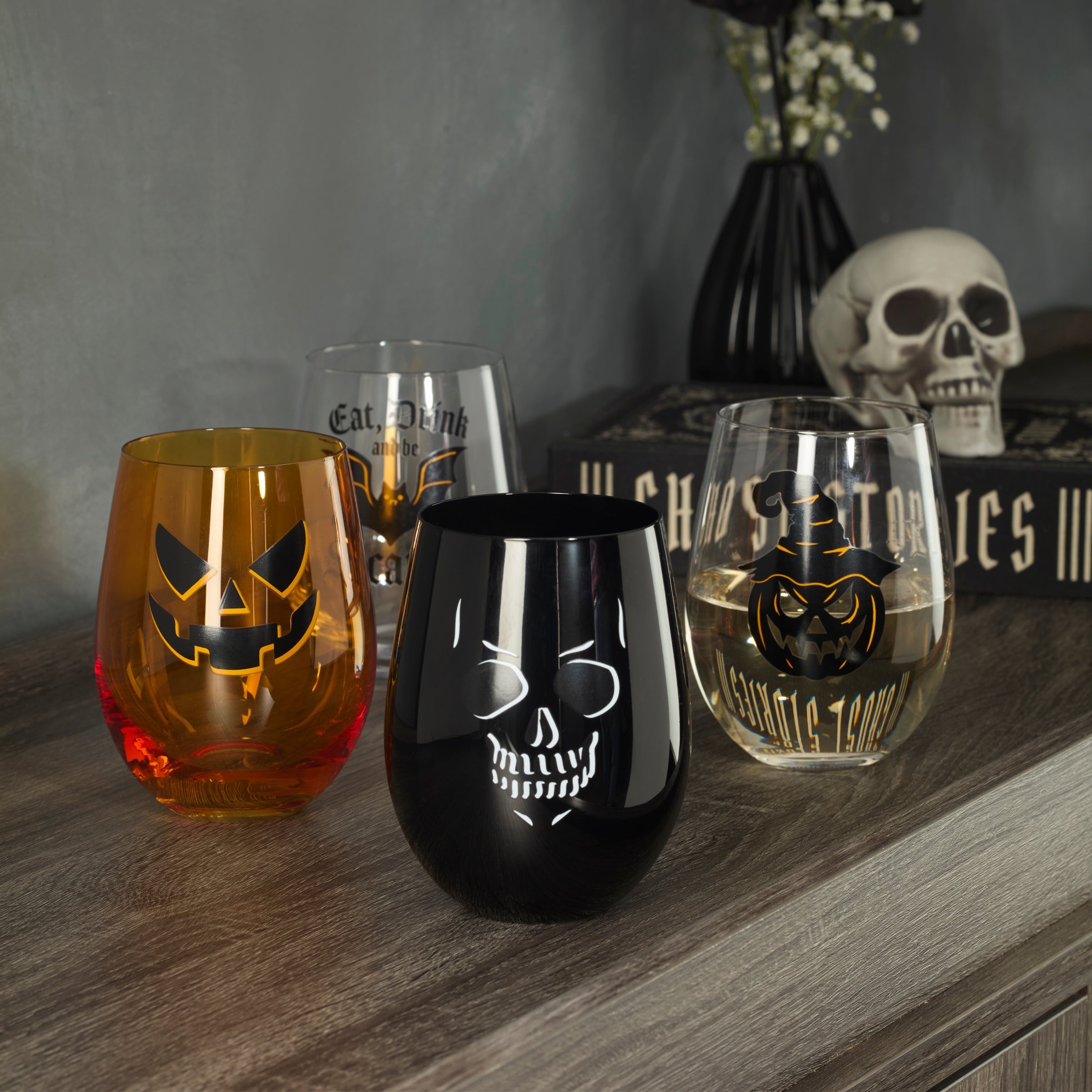 Vintro Halloween Stemless Wine Glasses, Set Of 4 - Image 3