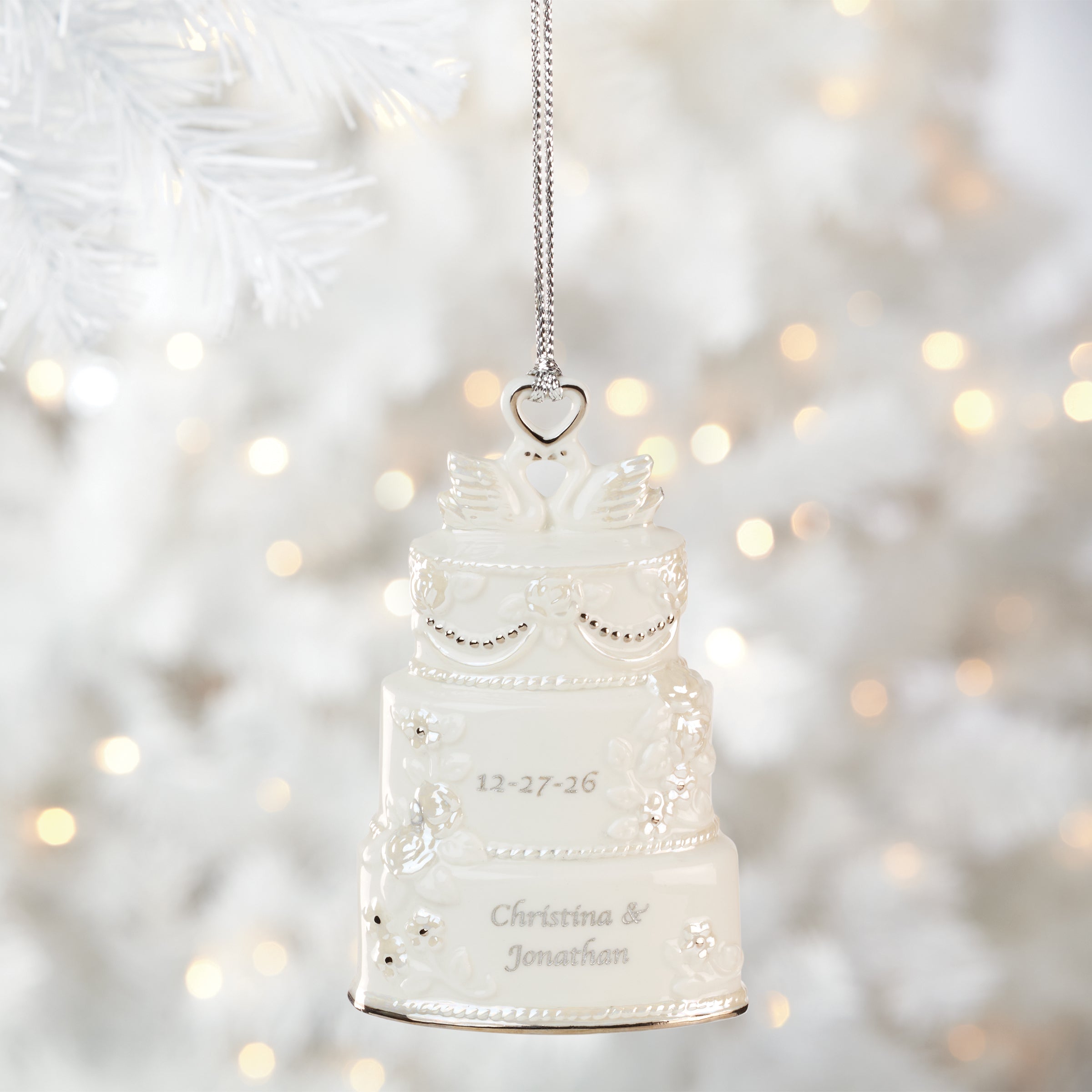Personalized Celebrate Love Wedding Cake Ornament - Image 2