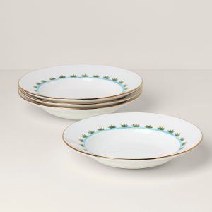 British Colonial Bamboo Rimmed Soup Bowls, Set of 4