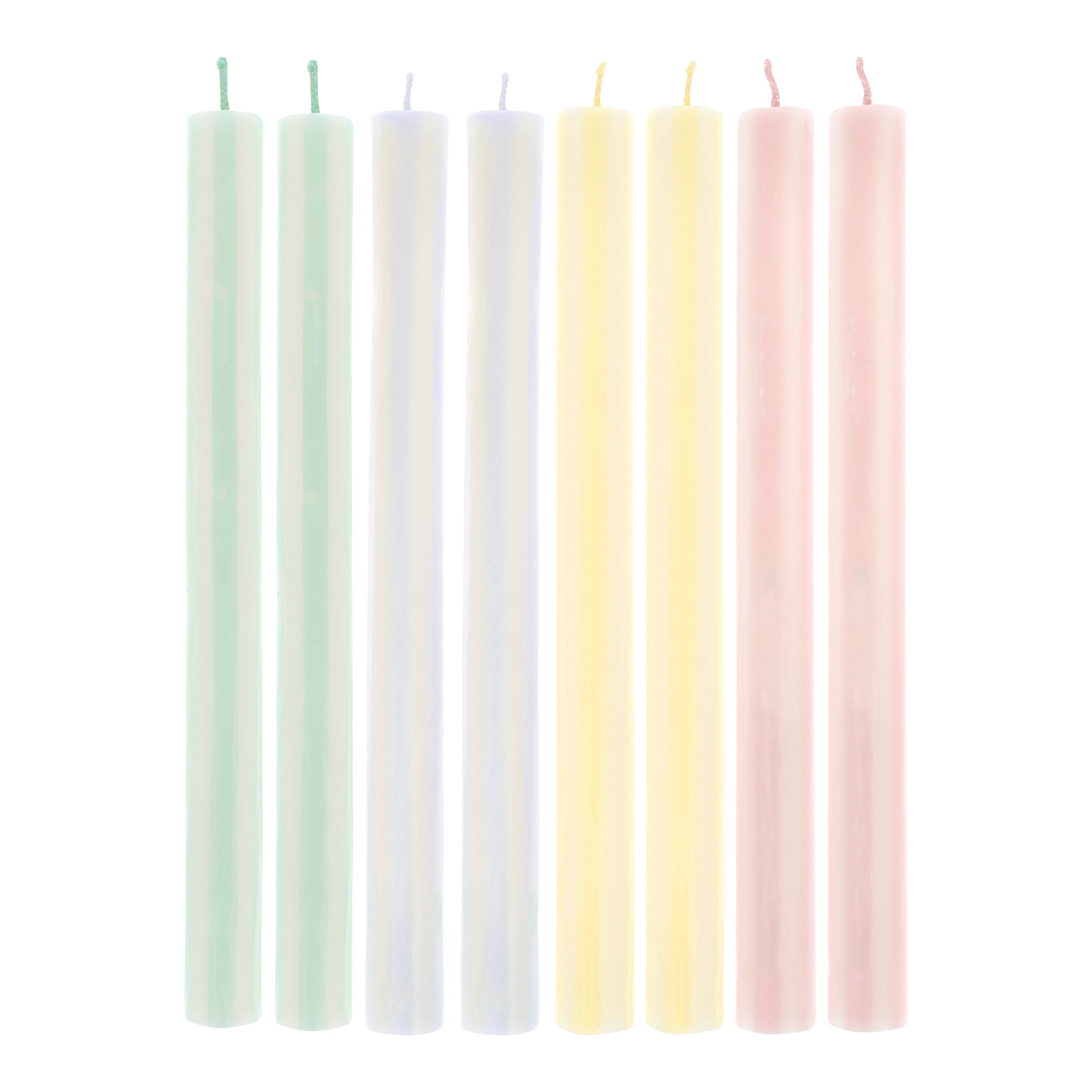 Pastel Striped Table Candles, Set of 8