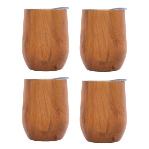 Insulated Woodgrain Wine Tumblers, Set of 4
