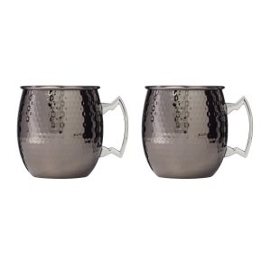 Hammered Black Moscow Mule Mugs, Set of 2